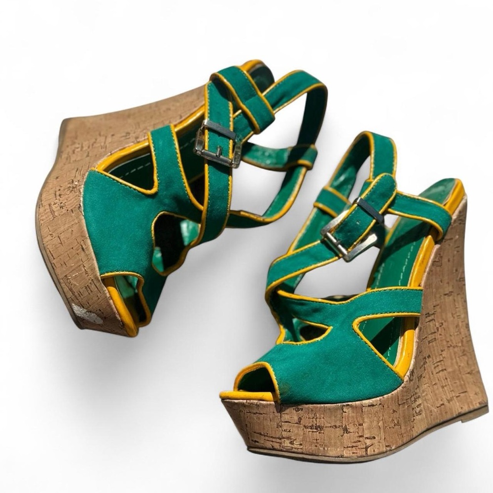 Green and Yellow Wedge Sandals